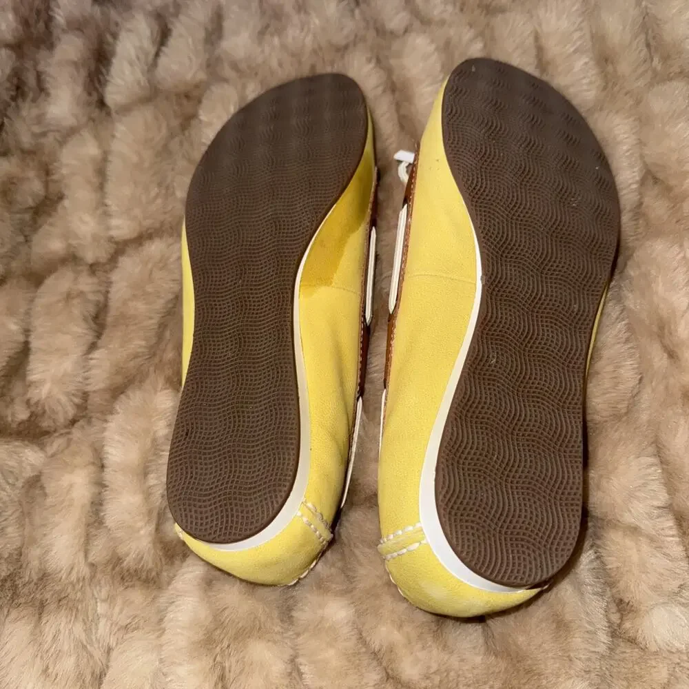 Michael Shannon Loafers Yellow Leather Topstitched W. White Laced Trim,Sz 7.5M